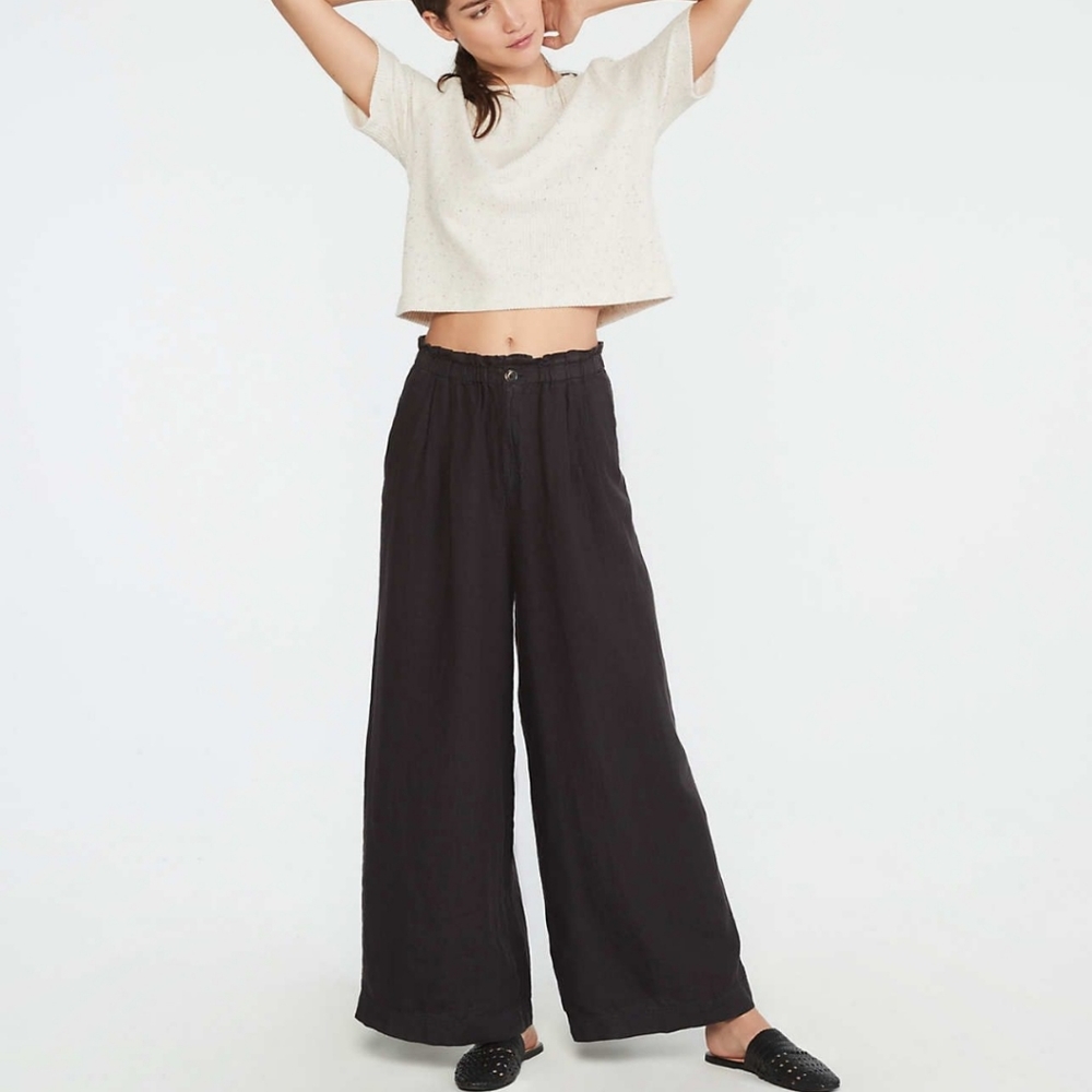 Lou & Grey High Waist Wide Leg Linen Pants: Small